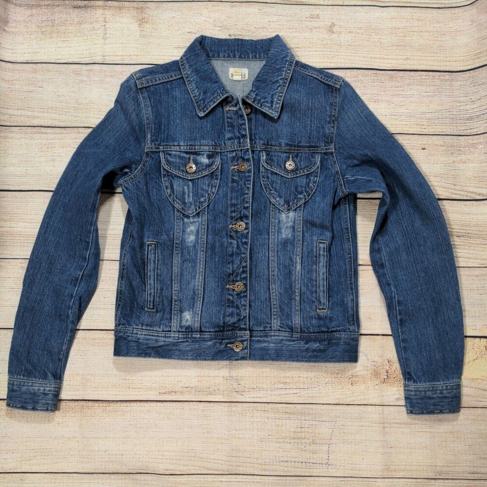 Mudd Women Denim Trucker Jean Jacket Classic Distressed Juniors‎ Sz S Americana